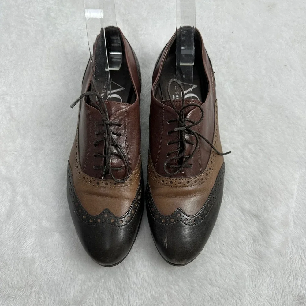 AGL Attilio Giusti Leombruni Brown Leather Wingtip Oxford Lace Up Shoes 38-1/2 - Picture 3 of 9